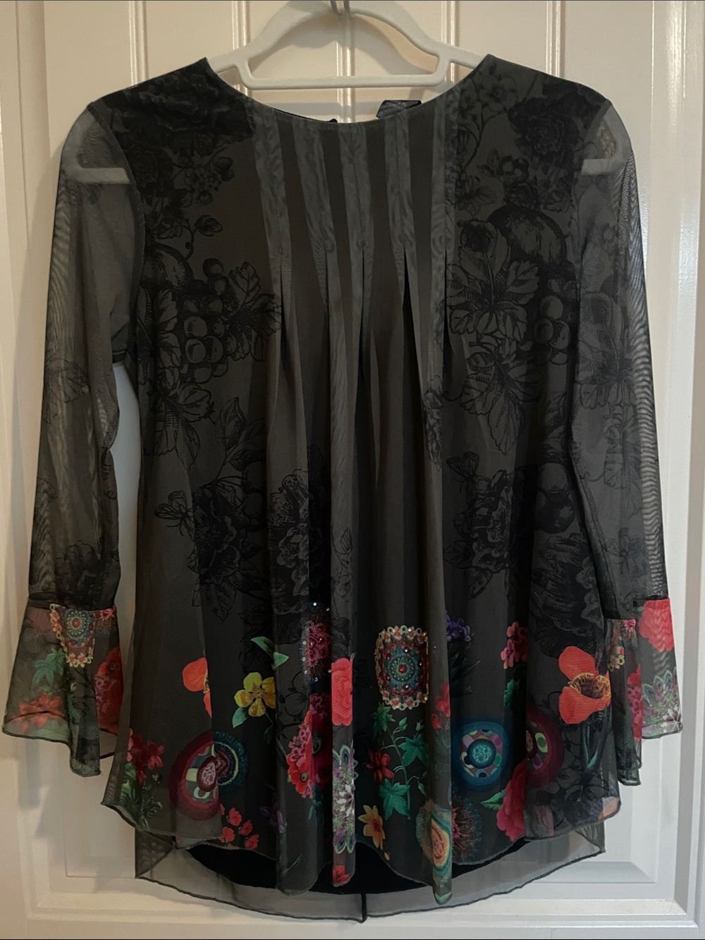 Desigual Black Sheer Floral Border Tunic with Colorful Accents